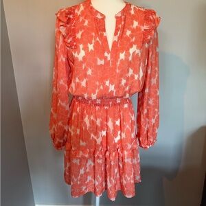 Current Air Coral and White Long Sleeve Dress